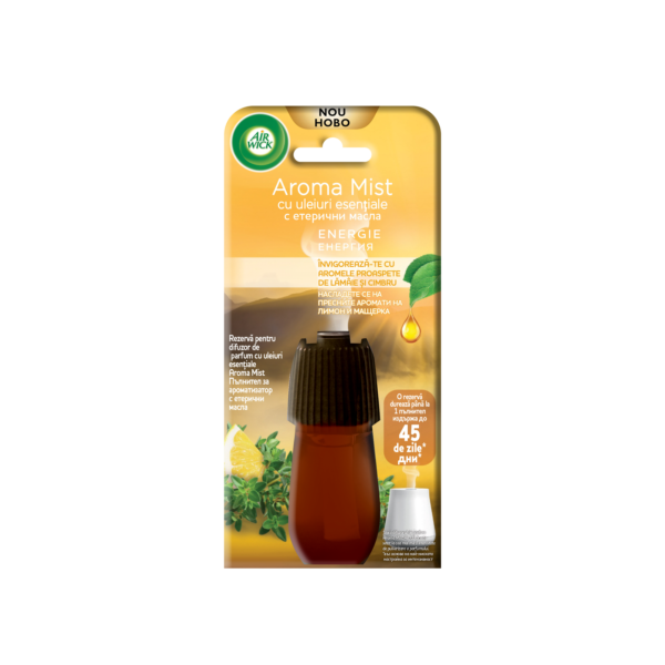 Air Wick Aroma Mist Rezervă pentru difuzor de parfum cu uleiuri esentiale odorizant de cameră, Energie, 20 ml
