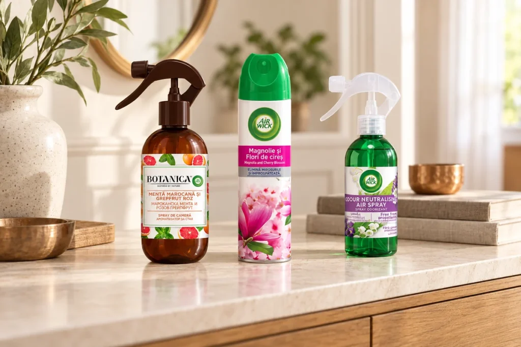 Spray-uri de cameră Botanica și Air Wick, în trei variante de parfum
