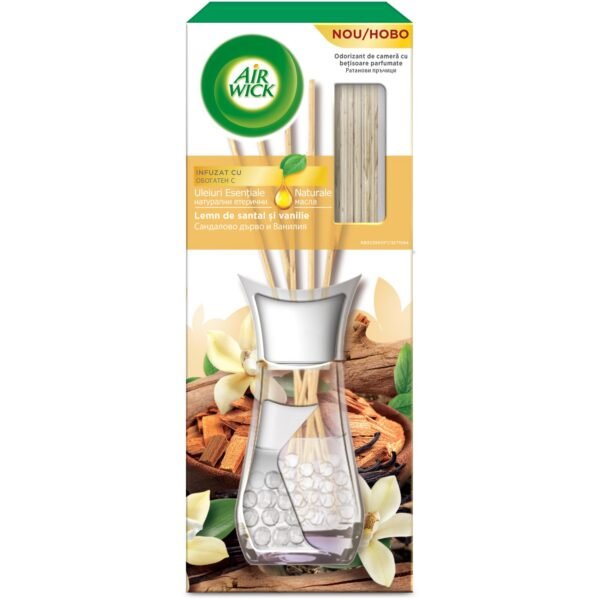 Odorizant de cameră cu bețișoare parfumate, Lemn de Santal & Vanilie, 30 ml