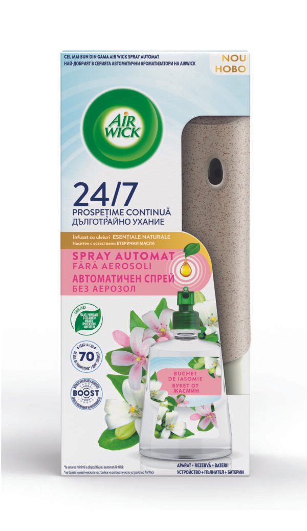 Odorizant de cameră kit spray automat fără aerosoli Air Wick, Buchet de Iasomie, 228 ml