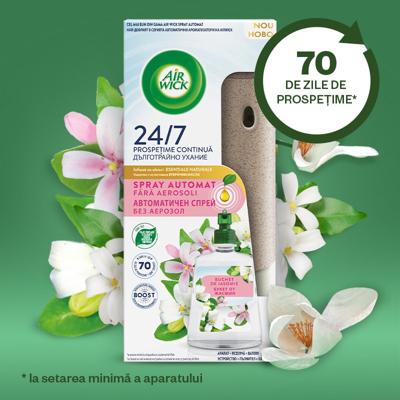 Odorizant de cameră kit spray automat fără aerosoli Air Wick, Buchet de Iasomie, 228 ml – imagine 2