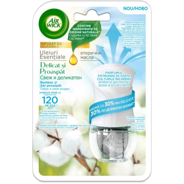 Odorizant electric de cameră Air Wick Light & Fresh, Bumbac și Aer Proaspăt, 19 ml
