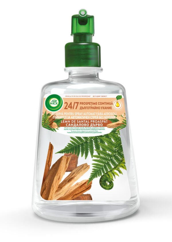 Rezervă odorizant de cameră spray automat fără aerosoli Air Wick, Lemn de Santal Proaspăt, 228 ml